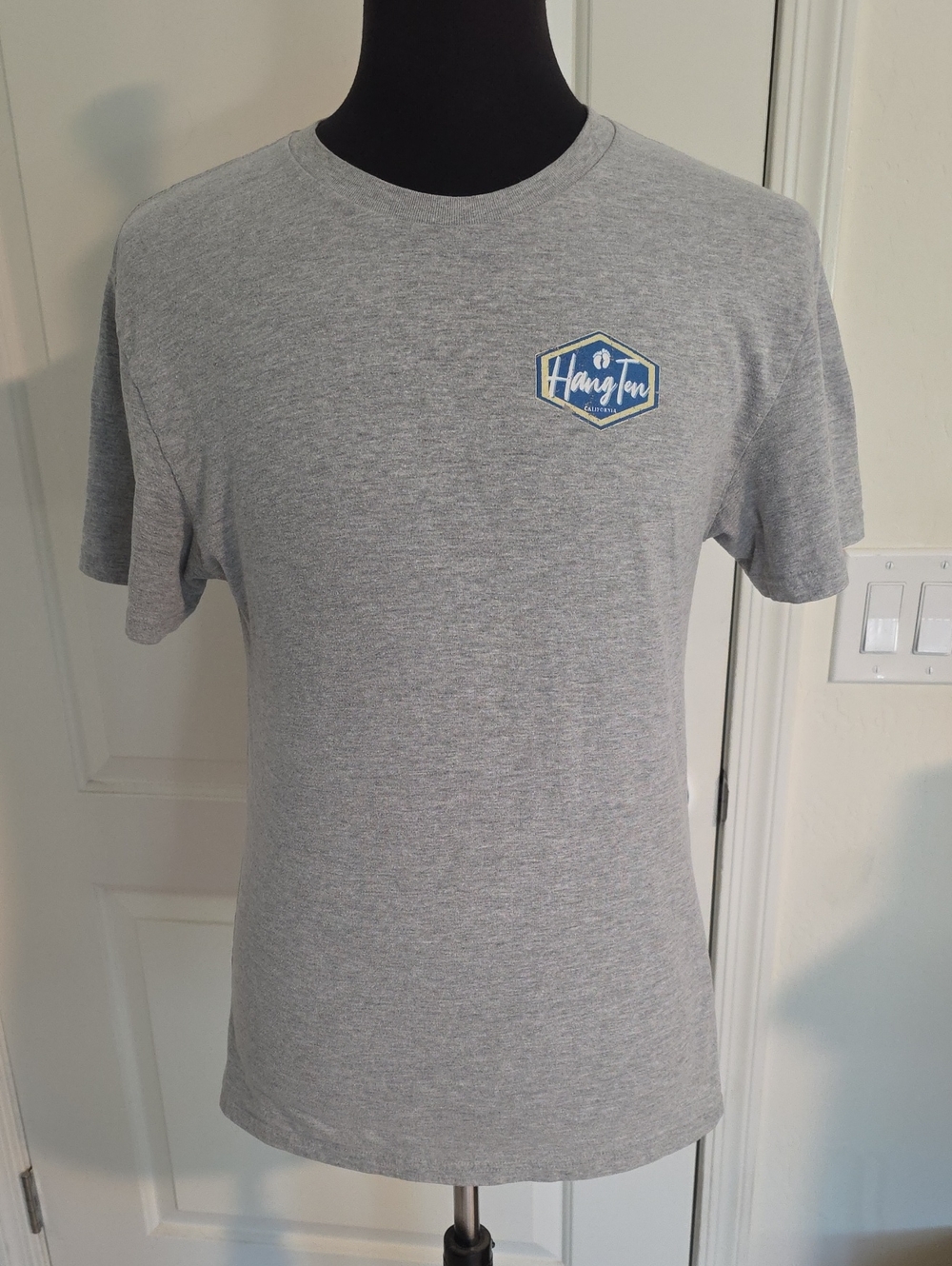 Hang Ten Heather Gray Tee with Distressed Blue Logos